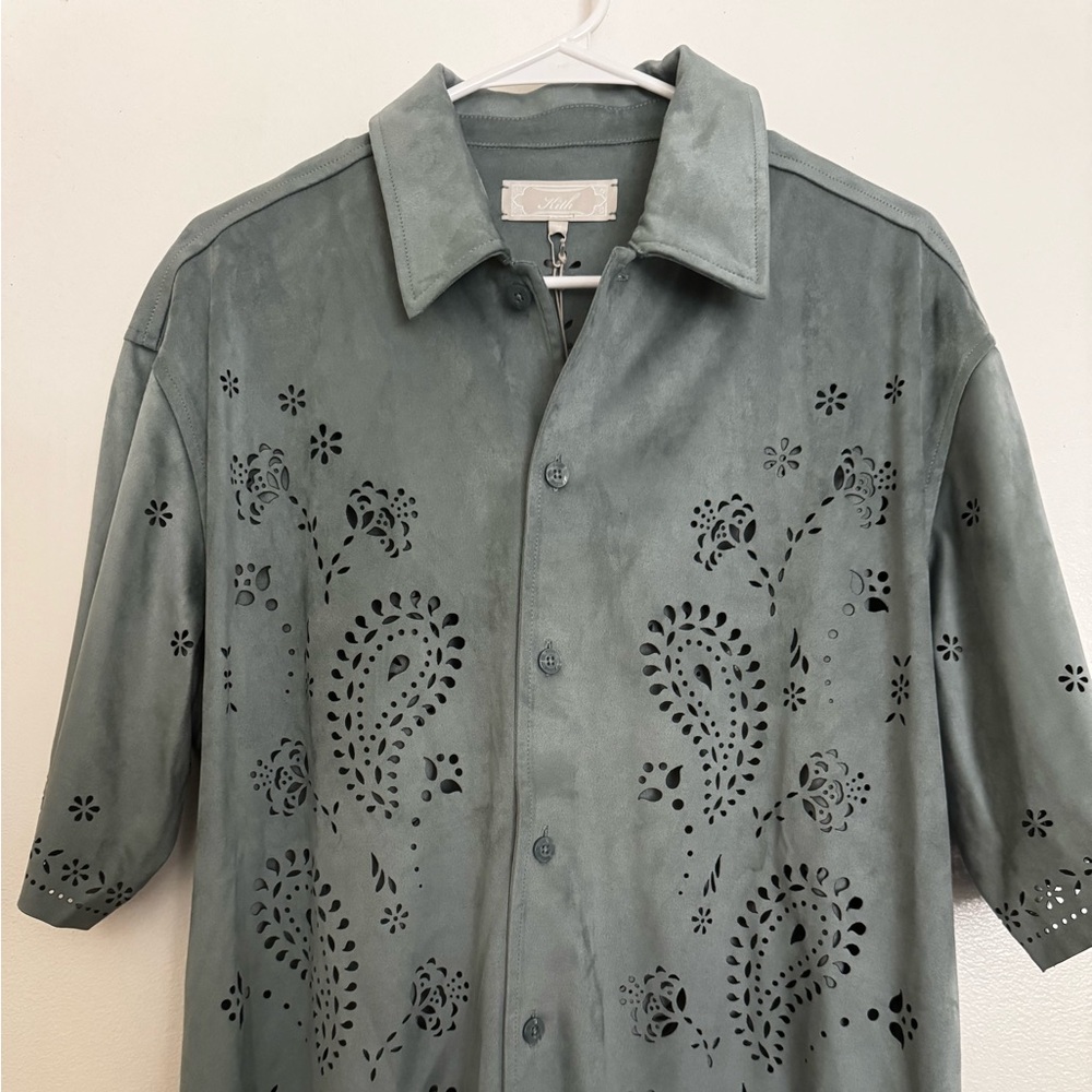 Kith Sage microsuede Shirt with Floral Details